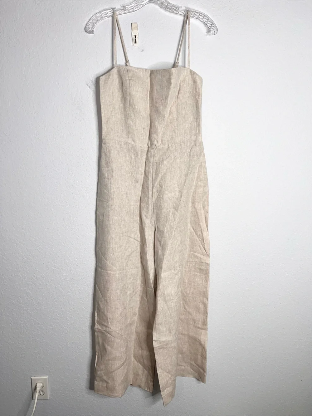 Reformation Linen Jumpsuit Size 6 Strapless Wide Leg Neutral Summer Romper B5